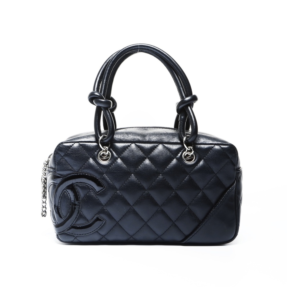 CHANEL 10 series 2005-2006 Small Cambon Line Boston Bag/Mini Handbag in Black